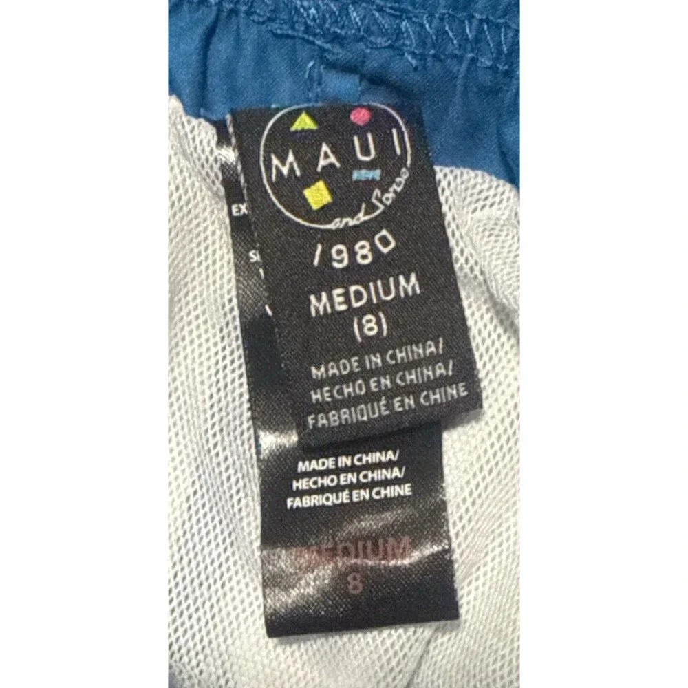 Maui and Sons Swim Set Boys 8 Blue UPF 50 Hooded Rash Guard Board Shorts NWT